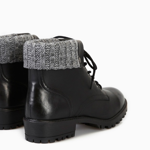 Black Foldover Combat pu leather military lace up Ankle Booties Booties - Picture 4 of 4